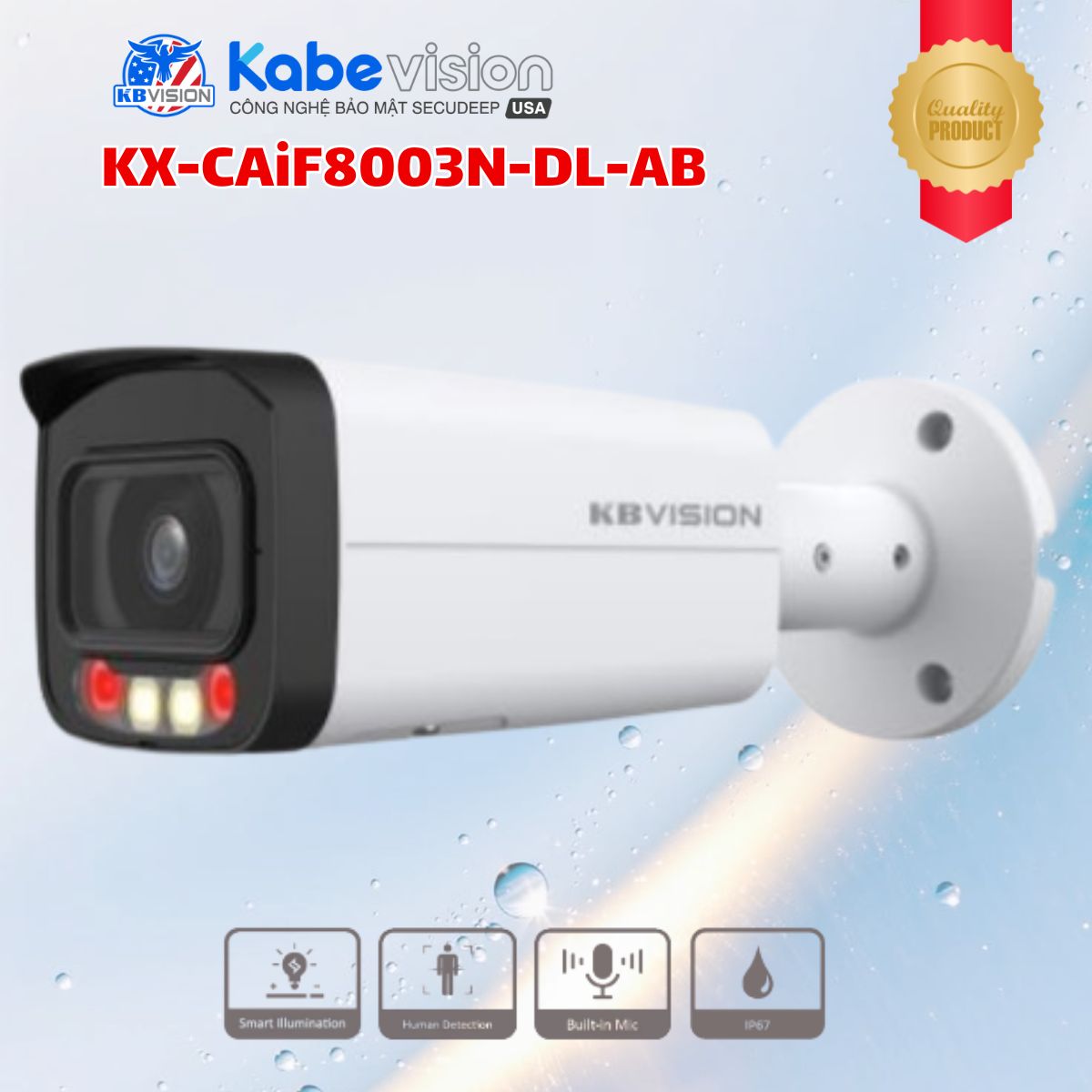 Camera IP ngoài trời Full Color Kabevision KX-CAiF8003N-DL-AB, Tùy chọn 2MP/4MP/5MP/8MP, Tích hợp Mic, Cảm biến Sony Starvis, IR60m