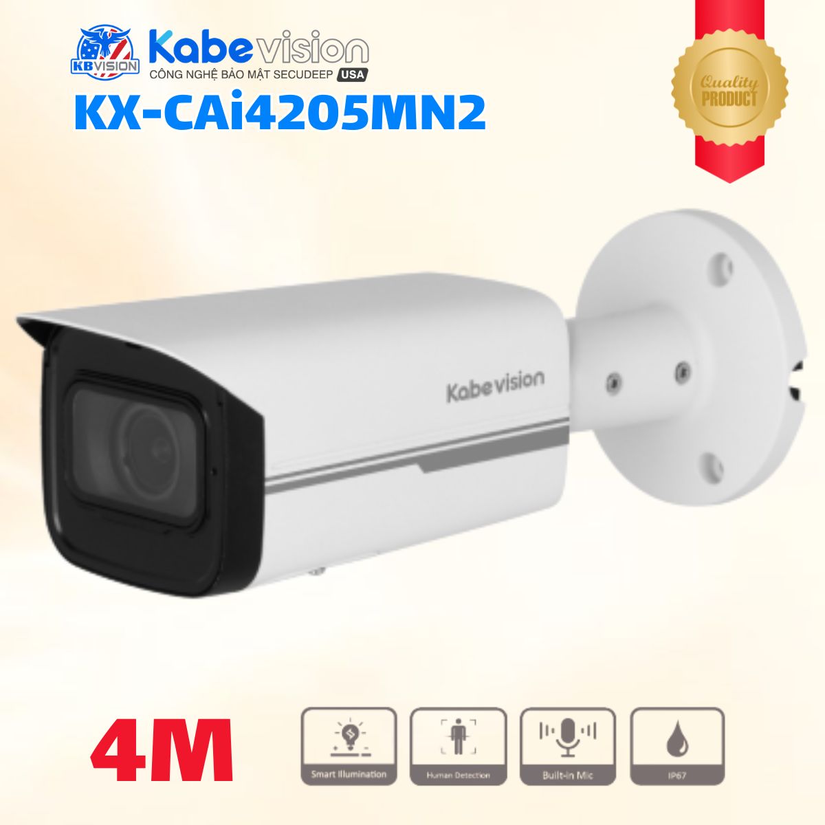 Camera IP thân Kabevision KX-CAi4205MN2 4MP - Ống kính Zoom điện, Cảm biến Sony Starvis, IR 60m, Tích hợp Mic, Thẻ nhớ up to 256GB, IP67