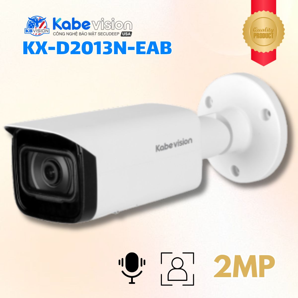 Camera IP AI ePoE Kabevision KX-D2013N-EAB 2MP - Nhận diện khuôn mặt, Đếm người, Tích hợp Mic, IR80m, Hỗ trợ thẻ nhớ tối đa 1TB