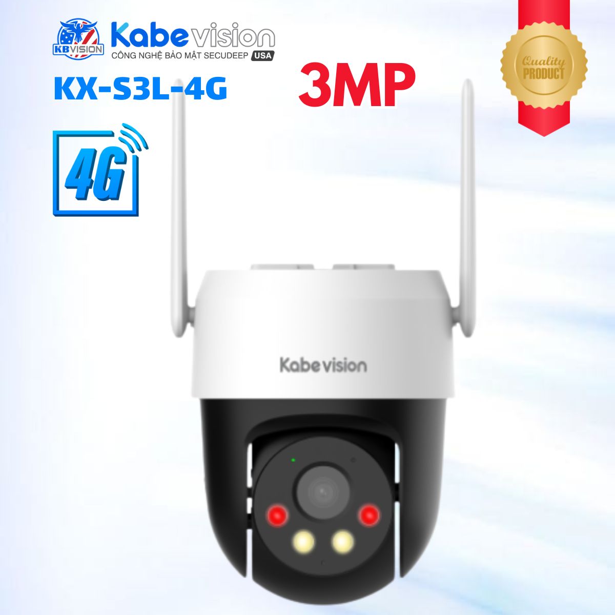 Camera 4G quay quét Kabevision KX-S3L-4G 3MP,  Đàm thoại 2 chiều, Phát hiện người&xe, Tích hợp còi hú & Đèn chớp, Auto Tracking, LED/IR30m