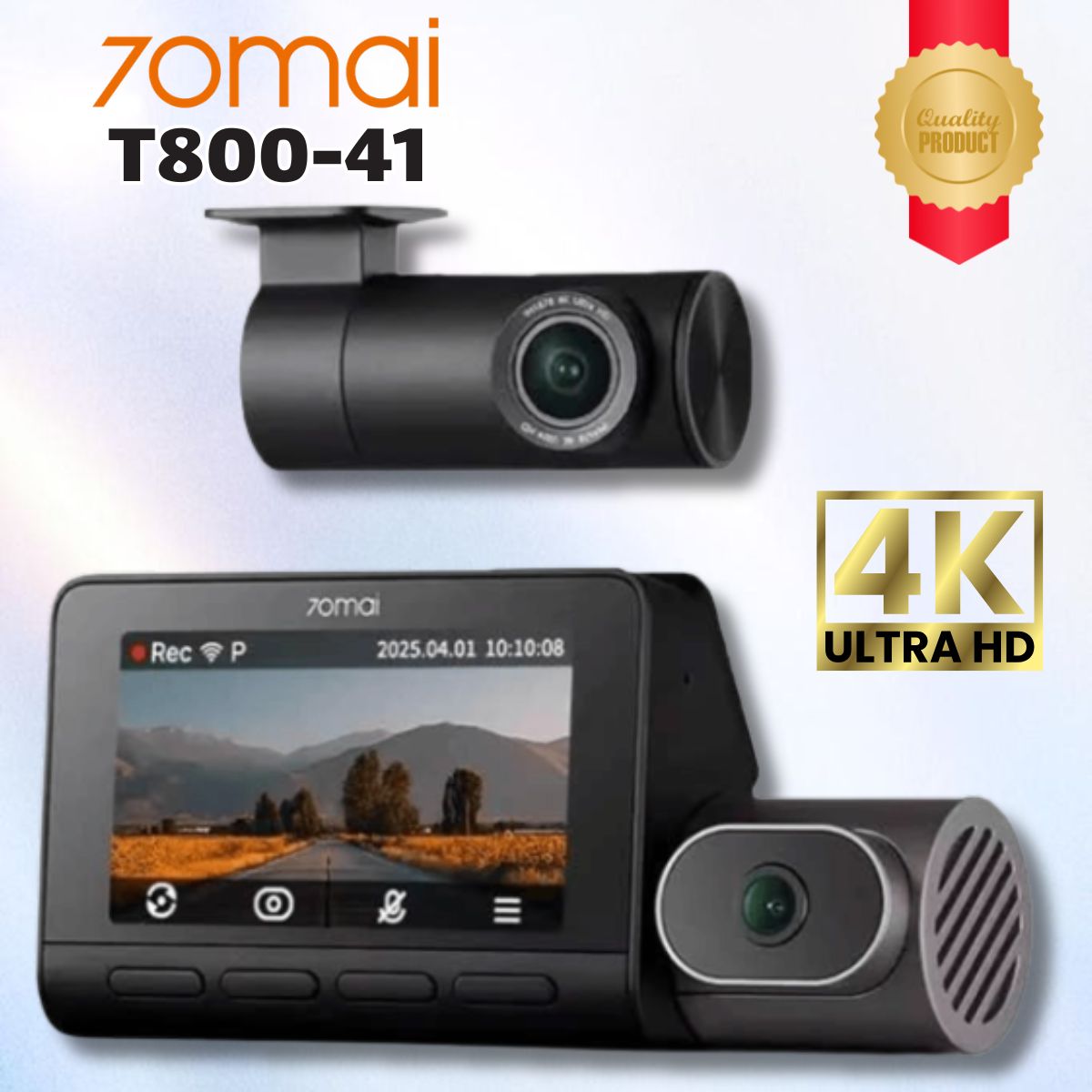 Camera hành trình 70mai T800-41 Ghi hình 3 kênh 4K, Kết nối 4G LTE, Giám sát đỗ xe AI, Tích hợp GPS & ADAS