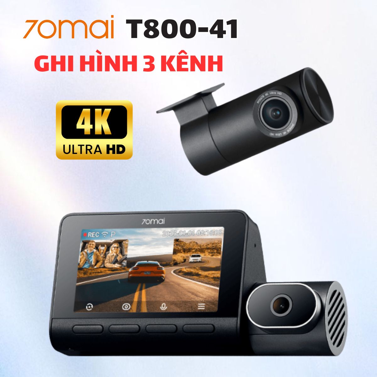 Camera hành trình 70mai T800-41 Ghi hình 3 kênh 4K, Kết nối 4G LTE, Giám sát đỗ xe AI, Tích hợp GPS & ADAS