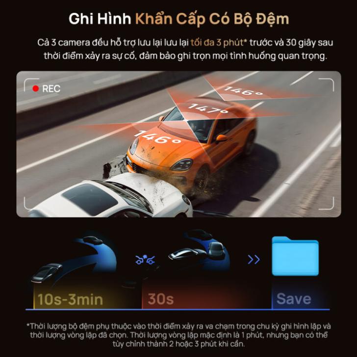 Camera hành trình 70mai T800-41 Ghi hình 3 kênh 4K, Kết nối 4G LTE, Giám sát đỗ xe AI, Tích hợp GPS & ADAS