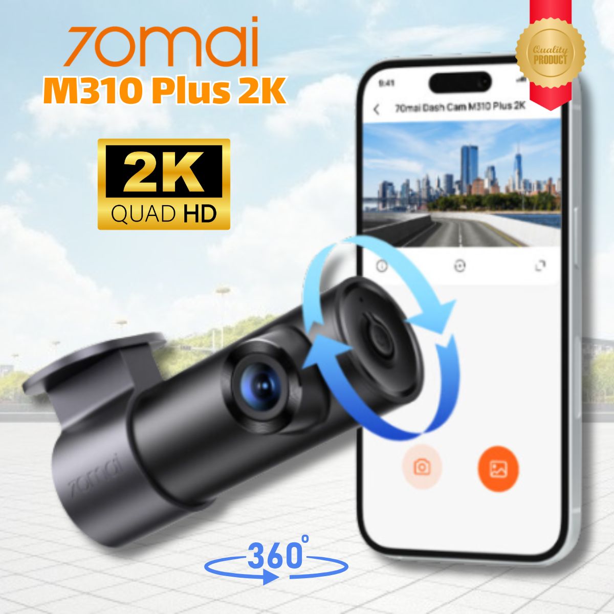 Camera hành trình 70mai M310 Plus 2K Ống kính xoay 360 độ, Giám sát đỗ xe 24h, Công nghệ Super Night Vision, Điều khiển giọng nói