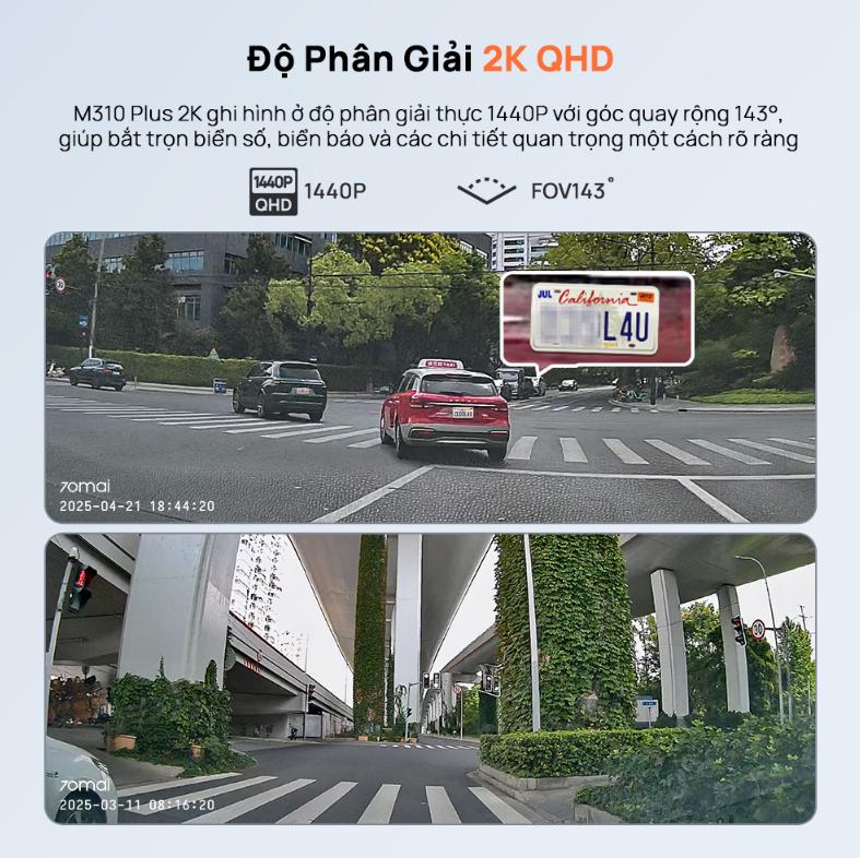 Camera hành trình 70mai M310 Plus 2K Ống kính xoay 360 độ, Giám sát đỗ xe 24h, Công nghệ Super Night Vision, Điều khiển giọng nói