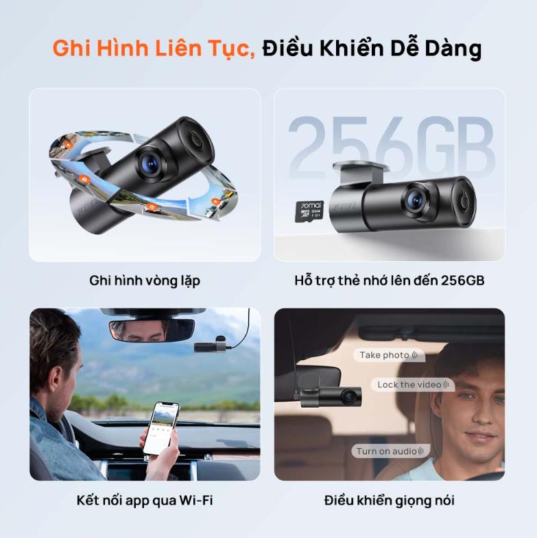 Camera hành trình 70mai M310 Plus 2K Ống kính xoay 360 độ, Giám sát đỗ xe 24h, Công nghệ Super Night Vision, Điều khiển giọng nói
