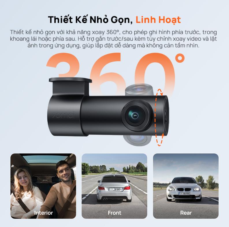 Camera hành trình 70mai M310 Plus 2K Ống kính xoay 360 độ, Giám sát đỗ xe 24h, Công nghệ Super Night Vision, Điều khiển giọng nói
