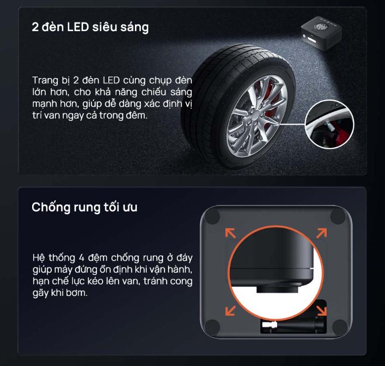Bơm lốp ô tô 70mai TP07 - 5 chế độ bơm linh hoạt, Tốc độ nhanh hơn 50%, 2 đèn LED chiếu sáng, Tự động ngắt