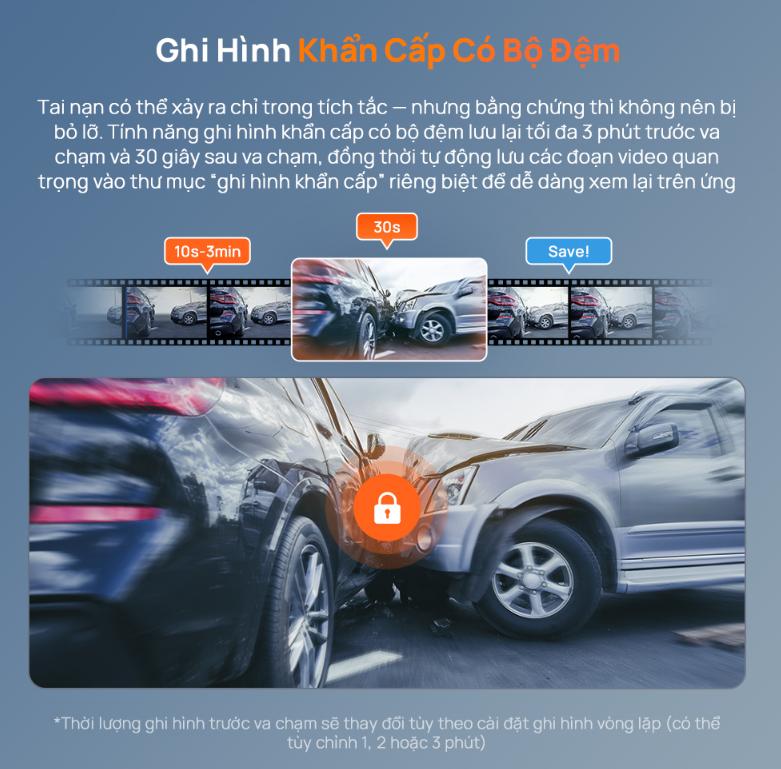 Camera hành trình 70mai A810 Lite 4K, Ghi hình trước, Kết nối Wi-Fi 6 & Bluetooth siêu tốc, Giám sát đỗ xe 24h