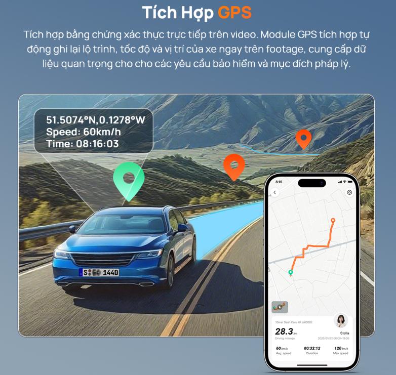 Camera hành trình 70mai A810 Lite 4K, Ghi hình trước, Kết nối Wi-Fi 6 & Bluetooth siêu tốc, Giám sát đỗ xe 24h