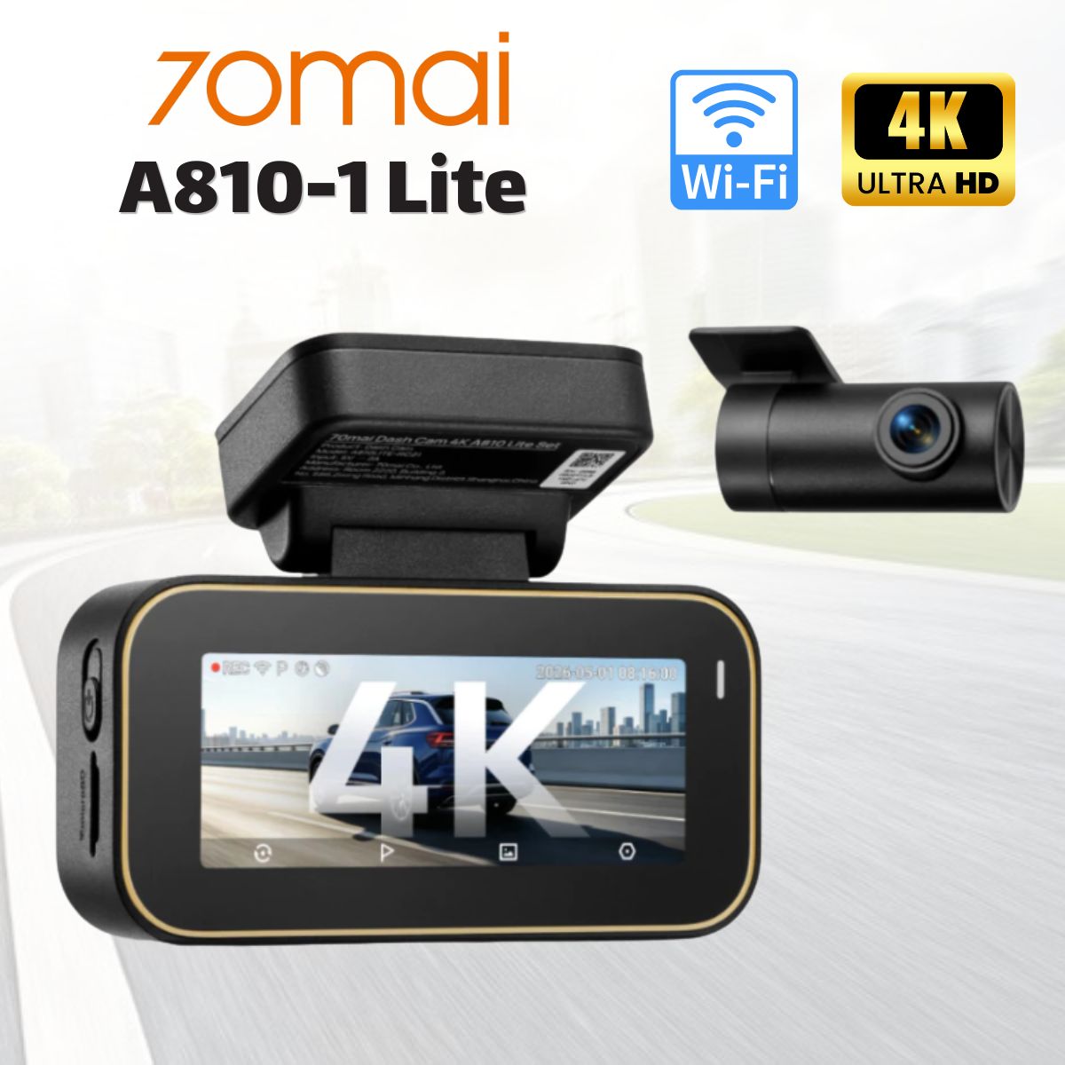 Camera hành trình trước sau 70mai A810-1 Lite 4K, Màn hình IPS 3.18 inch, Kết nối Wi-Fi 6 & Bluetooth, Giám sát 24h 