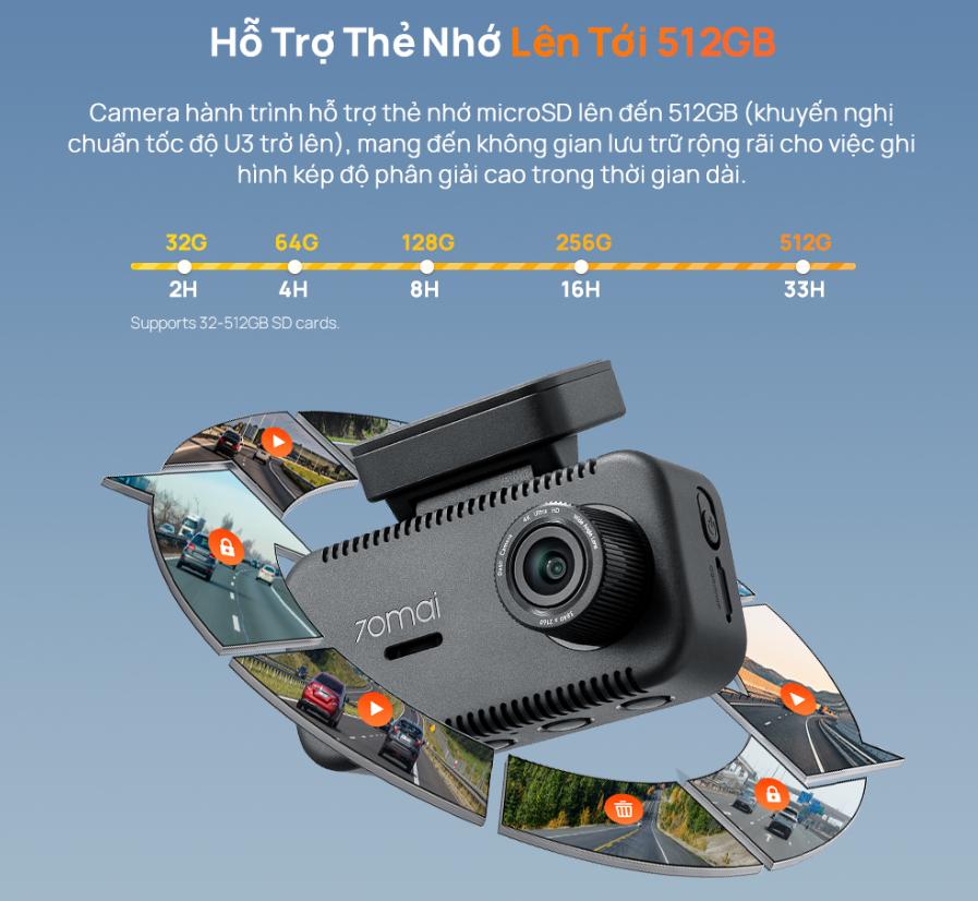 Camera hành trình trước sau 70mai A810-1 Lite 4K, Màn hình IPS 3.18 inch, Kết nối Wi-Fi 6 & Bluetooth, Giám sát 24h 
