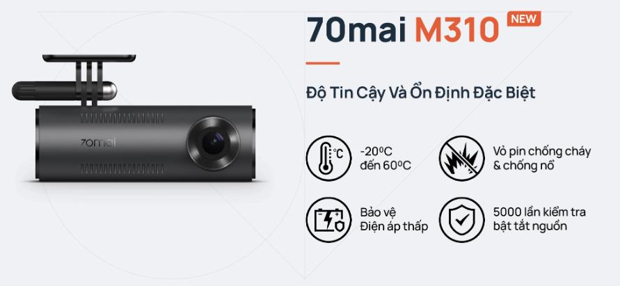 Camera hành trình trước 70mai M310 2K, Điều khiển giọng nói, Giám sát đõ xe 24h, Phát hiện va chạm, Tích hợp Wi-Fi 2.4Ghz