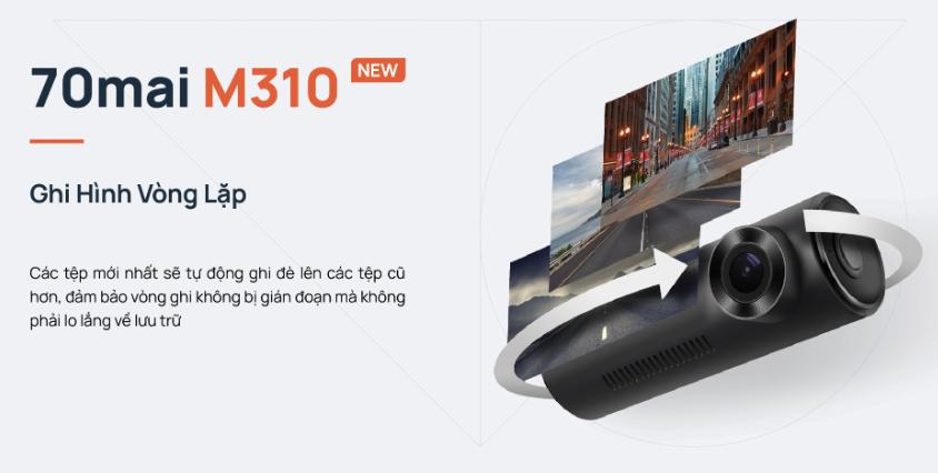 Camera hành trình trước 70mai M310 2K, Điều khiển giọng nói, Giám sát đõ xe 24h, Phát hiện va chạm, Tích hợp Wi-Fi 2.4Ghz