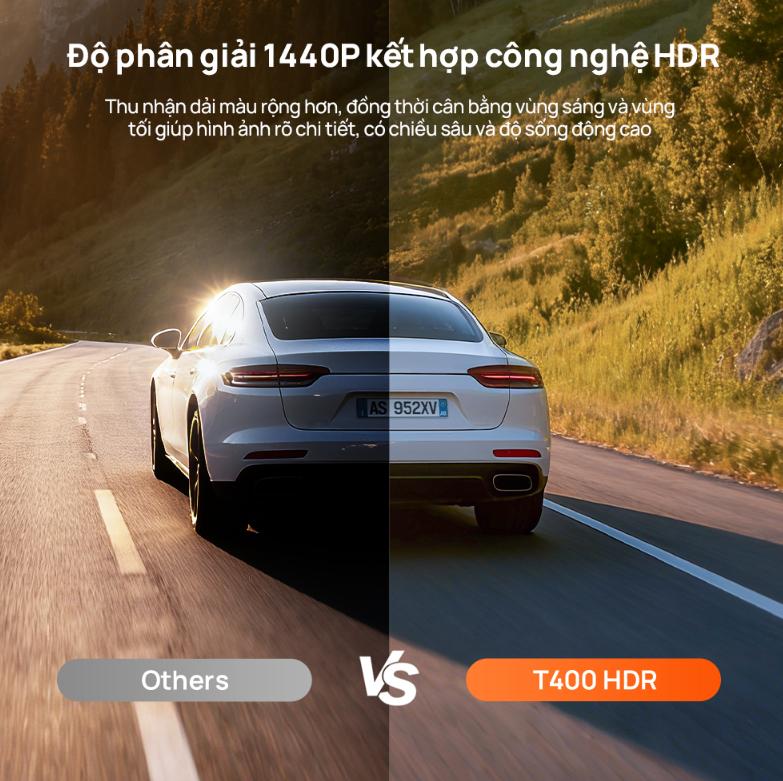Camera hành trình 3 mắt 70mai T400 Độ phân giải 2,5K, 1440P HDR 1080P, Tích hợp GPS & Wi-Fi tốc độ cao, Giám sát đỗ xe 24h