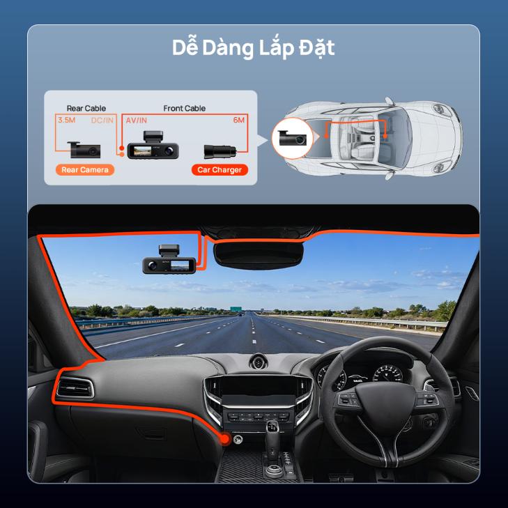 Camera hành trình 3 mắt 70mai T400 Độ phân giải 2,5K, 1440P HDR 1080P, Tích hợp GPS & Wi-Fi tốc độ cao, Giám sát đỗ xe 24h
