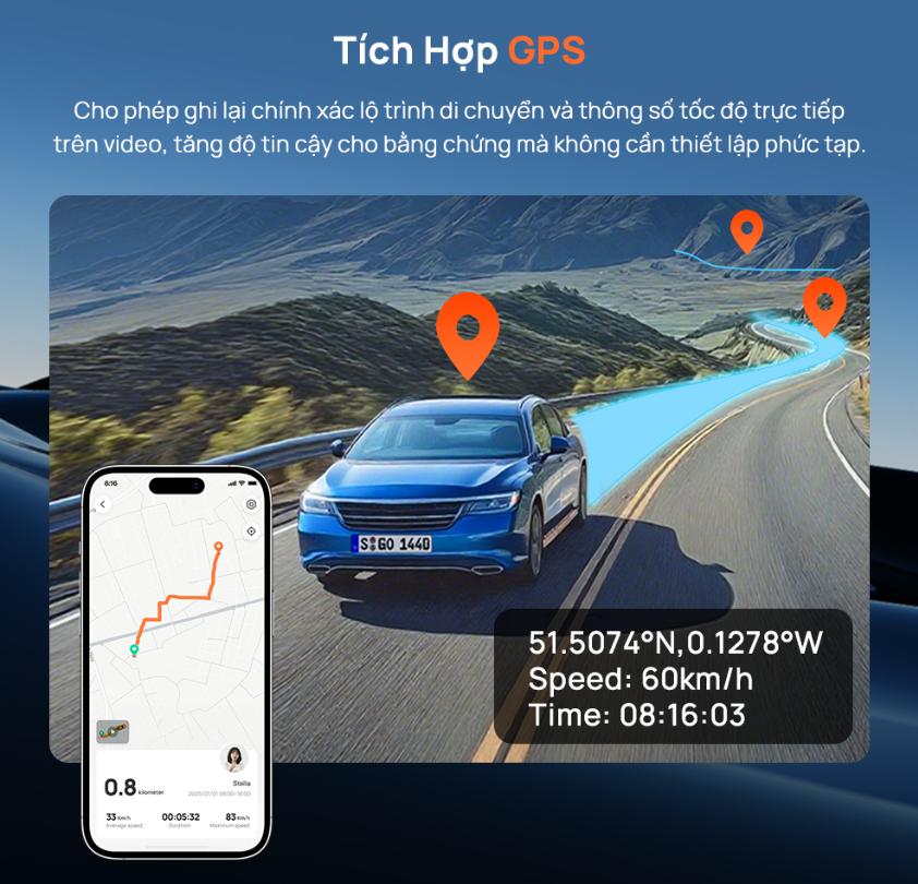 Camera hành trình 3 mắt 70mai T400 Độ phân giải 2,5K, 1440P HDR 1080P, Tích hợp GPS & Wi-Fi tốc độ cao, Giám sát đỗ xe 24h