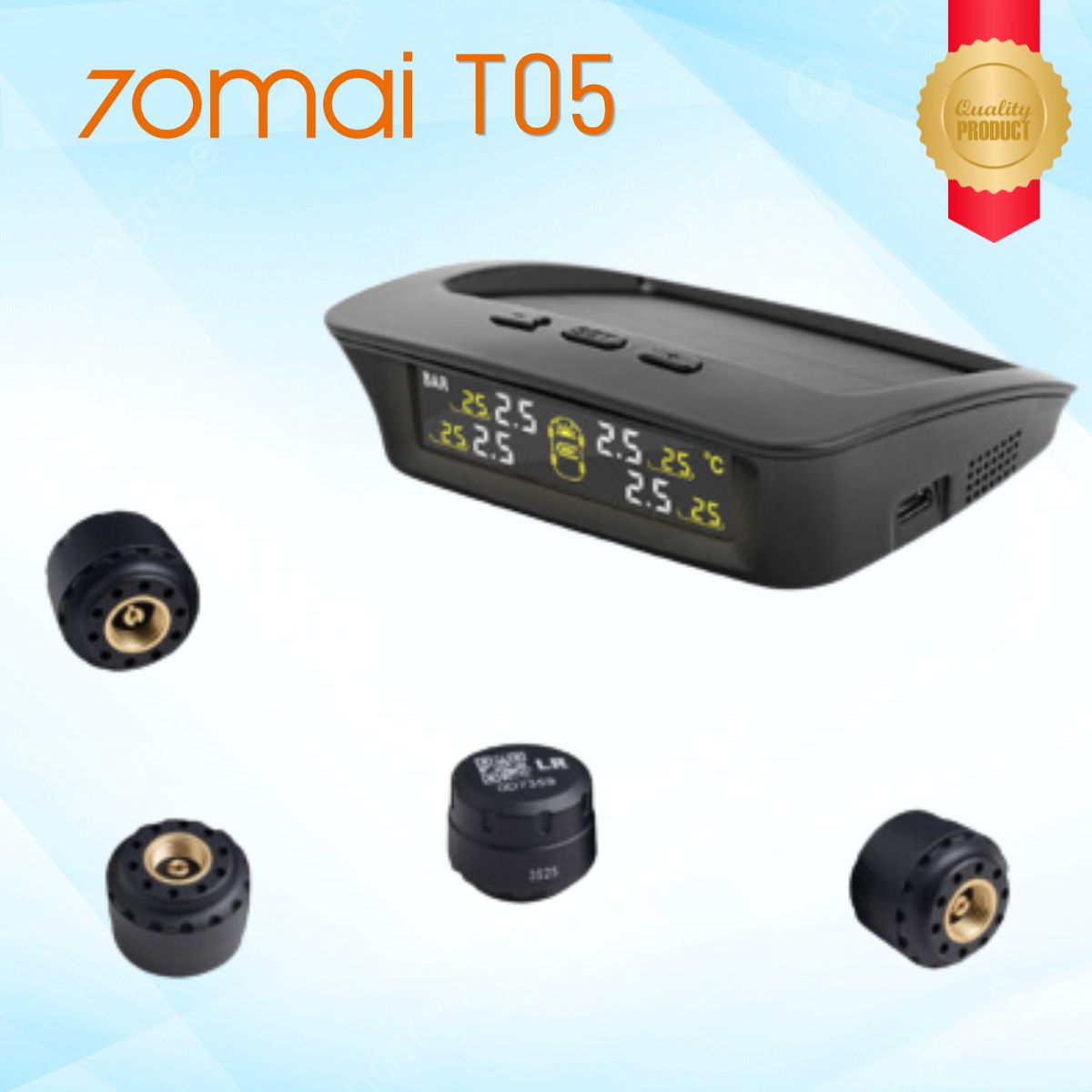 Cảm biến áp suất lốp 70mai T05, Pin cảm biến, Hỗ trợ tối đa 7 cảm biến, Sạc năng lượng mặt trời, Chuẩn IP67