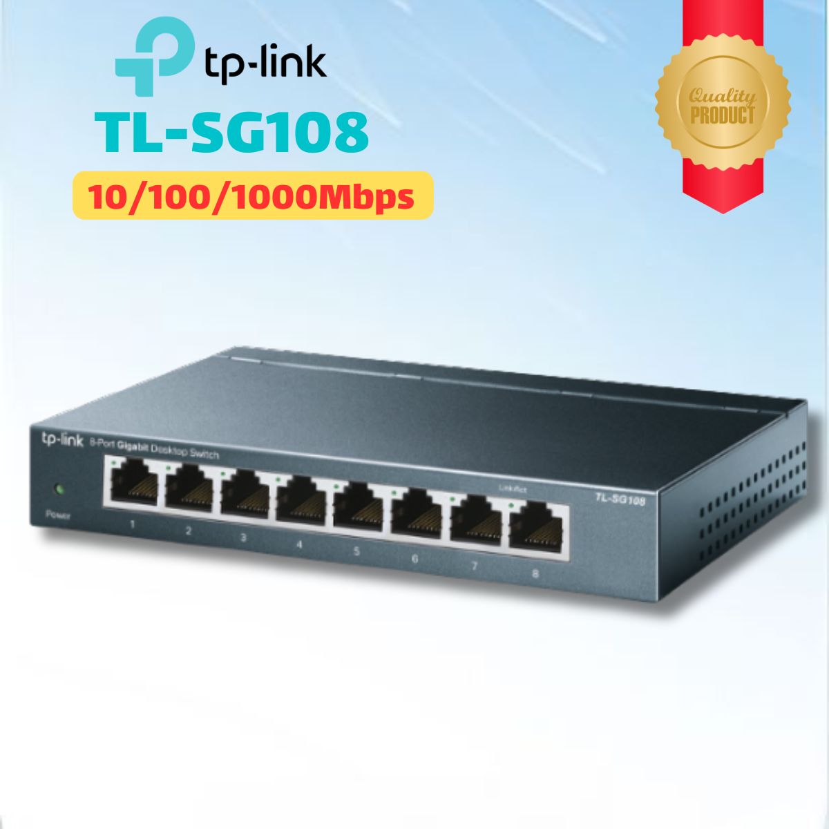 Switch để bàn 8 cổng Gigabit TP-Link TL-SG108, Tốc độ 10/100/1000Mbps, Nguồn 5VDC / 0.6A, Cắm và chạy