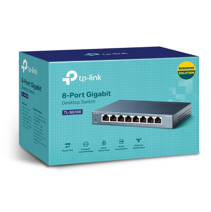 Switch để bàn 8 cổng Gigabit TP-Link TL-SG108, Tốc độ 10/100/1000Mbps, Nguồn 5VDC / 0.6A, Cắm và chạy