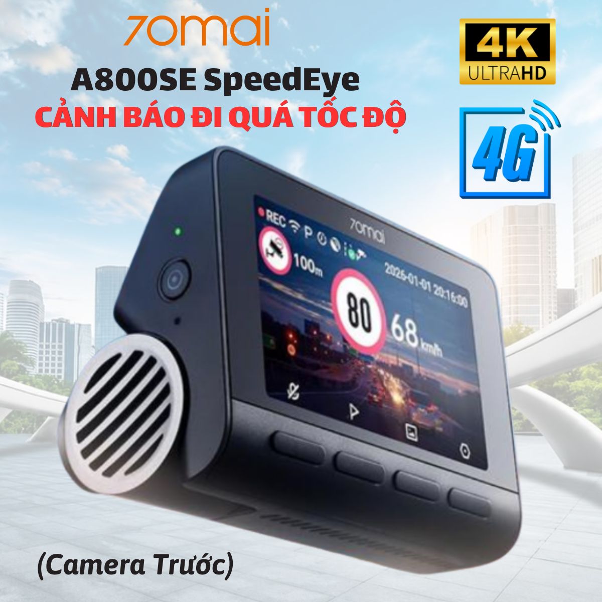Camera hành trình cảnh báo tốc độ 70mai A800SE SpeedEye Ghi hình 4K, Hỗ trợ kết nối 4G ( Bản cam trước )