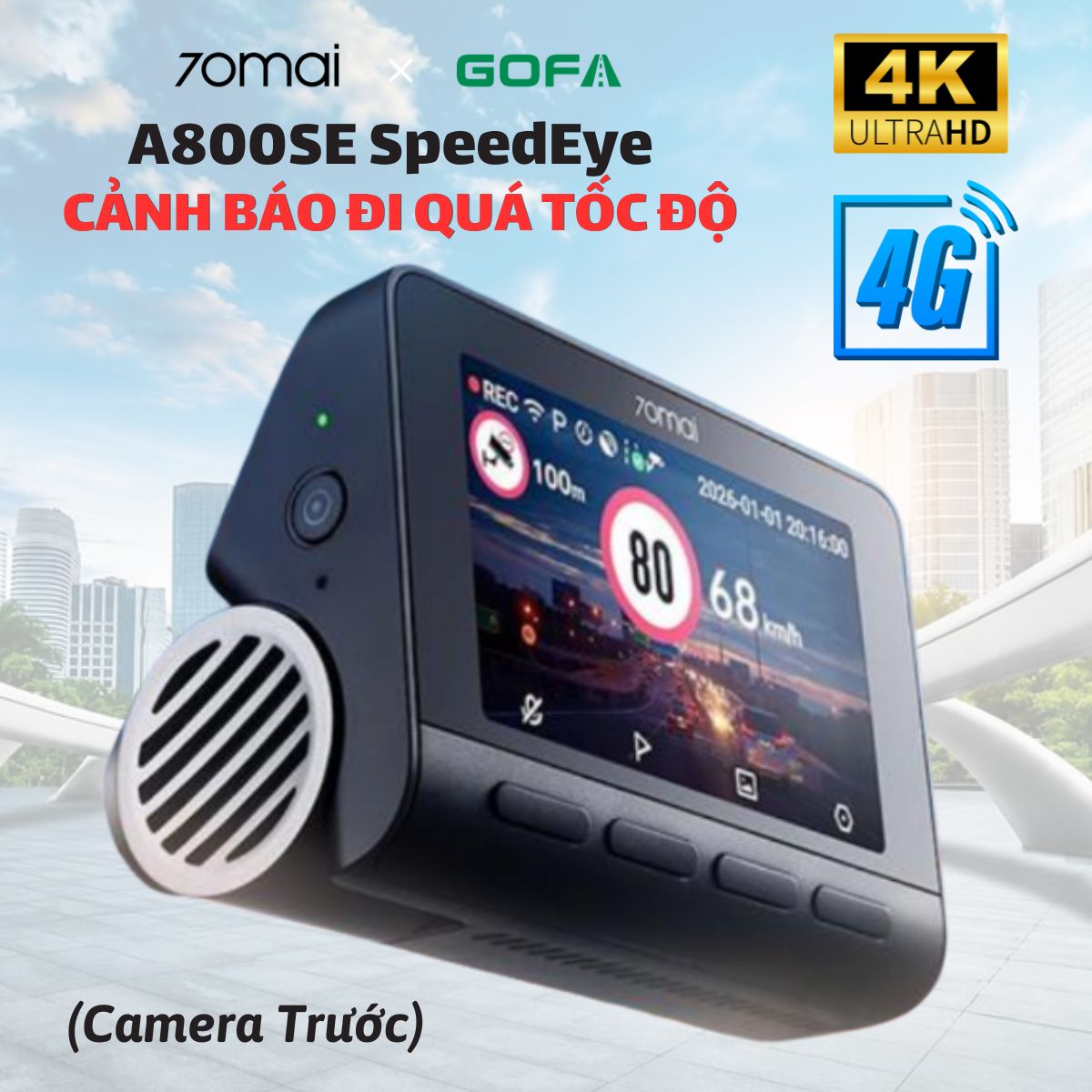 Camera hành trình cảnh báo tốc độ 70mai A800SE SpeedEye Ghi hình 4K, Hỗ trợ kết nối 4G ( Bản cam trước )