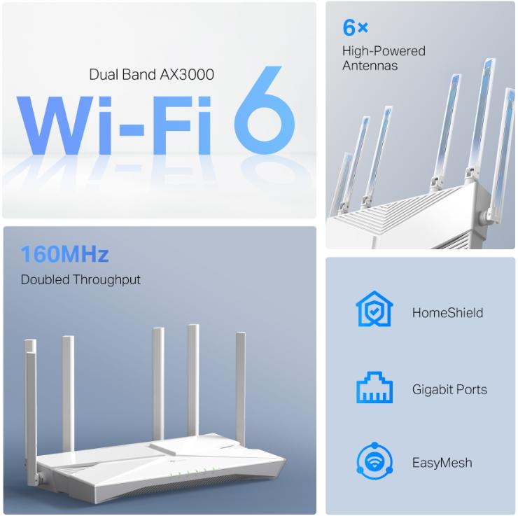 Bộ Phát Wi-Fi 6 TP-Link AX3000 Archer AX56(White Version) Băng tần kép, Tốc độ 3000 Mbps, 6 Ăng-ten ngoài, Hỗ Trợ EasyMesh, Beamforming