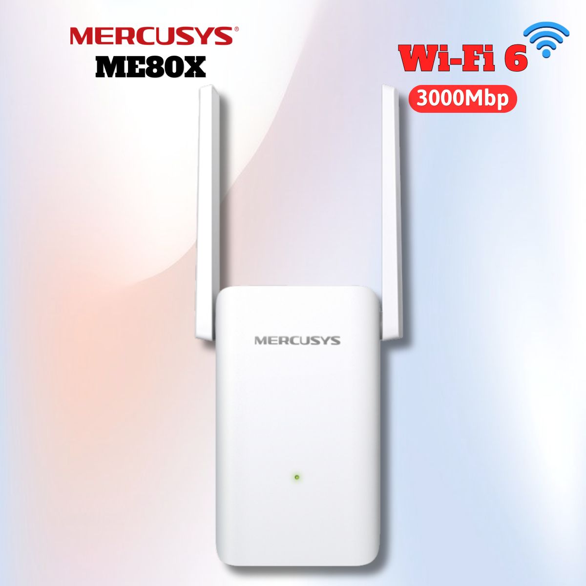 Bộ Mở Rộng Sóng Wi-Fi 6 Mercusys ME80X Băng tần kép, Tốc độ 3Gbps, 1 Cổng mạng dây Gigabit (WAN/LAN), 2 chế độ RE và AP
