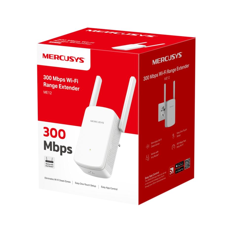 Bộ Mở Rộng Sóng Wi-Fi Mercusys ME12 N300 Tốc Độ 300Mbps, 2 Ăng-ten ngoài, Bảo Mật WPA3, Kiểm Soát Truy Cập
