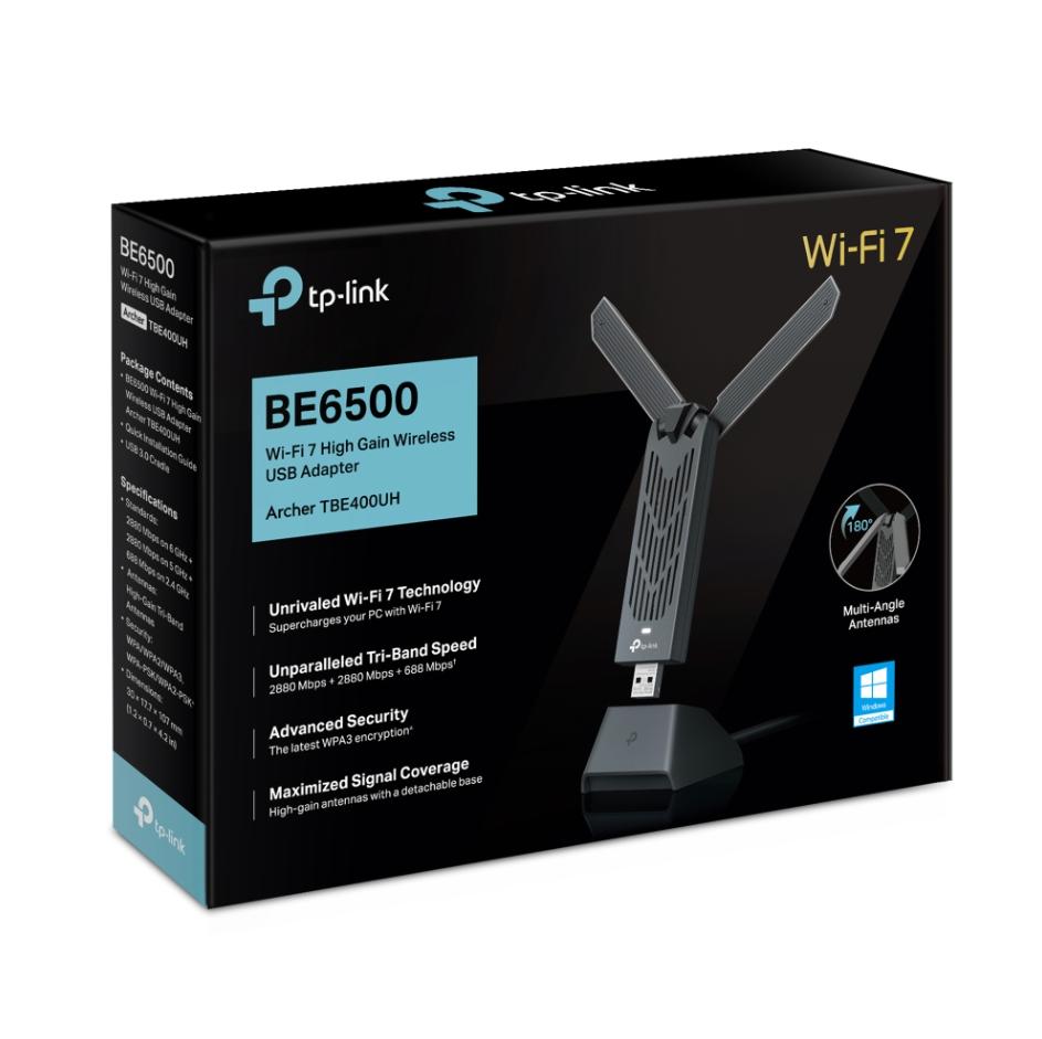 Bộ Chuyển Đổi USB Wi-Fi 7 TP-Link Archer TBE400UH Tốc độ 6500Mbps, Kết Nối USB 3.0, Wi-Fi 3 băng tần, Có Đế Cắm Nối Dài