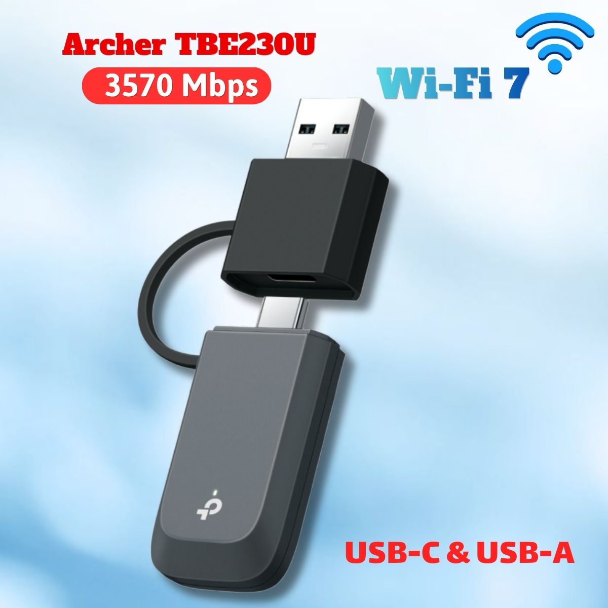 Bộ Chuyển Đổi USB Wi-Fi 7 Mini TP-Link Archer TBE230U Tốc Độ BE3600, Hỗ Trợ Cổng USB-C & USB-A, Cắm Là Chạy Cho Windows