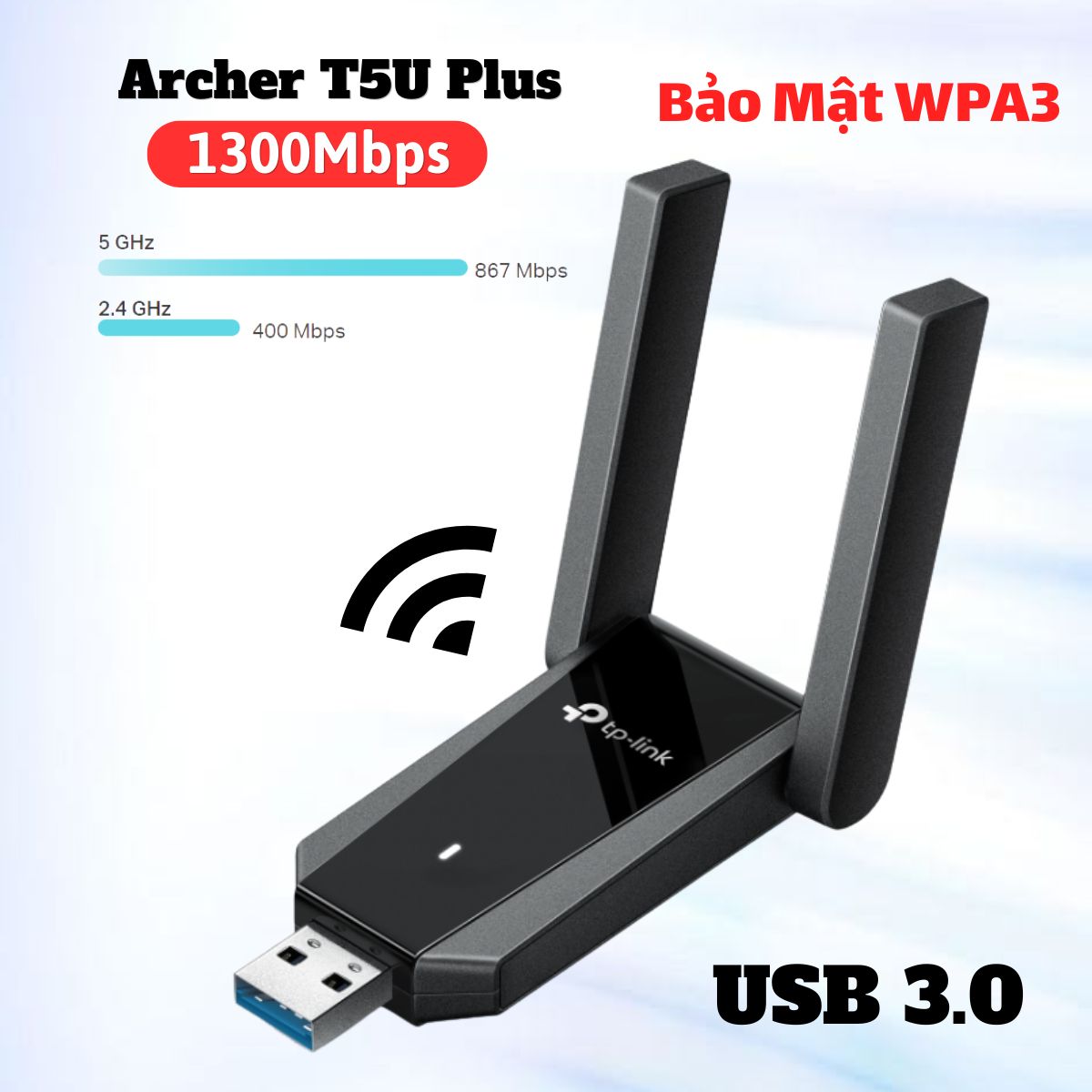 Bộ Chuyển Đổi USB Wi-Fi Mini TP-Link Archer T5U Plus Tốc Độ 1300Mbps, 2 Ăng-Ten Xuyên Tường, Bảo Mật WPA3, Công nghệ Beamforming 