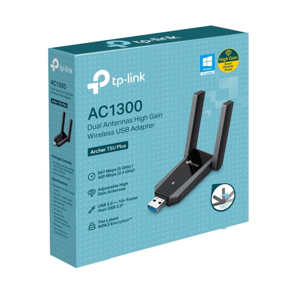 Bộ Chuyển Đổi USB Wi-Fi Mini TP-Link Archer T5U Plus Tốc Độ 1300Mbps, 2 Ăng-Ten Xuyên Tường, Bảo Mật WPA3, Công nghệ Beamforming 