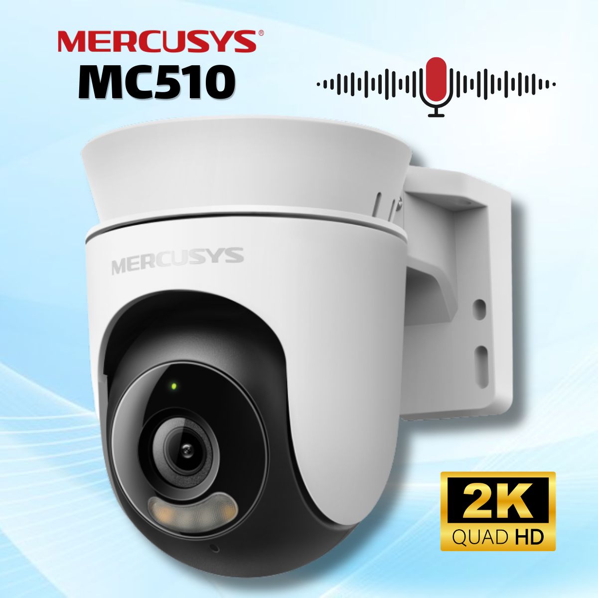 Camera Wi-Fi Xoay 360° Ngoài Trời Mercusys MC510 2K 3MP Có Màu Ban Đêm, Đàm Thoại 2 Chiều, Hỗ Trợ Thẻ Nhớ 512GB