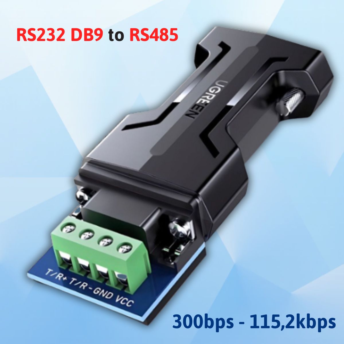 Đầu chuyển đổi RS232 DB9 to RS485 Ugreen 70613, Tốc độ Baud 300bps - 115,2kbps, Đầu nối mạ Niken