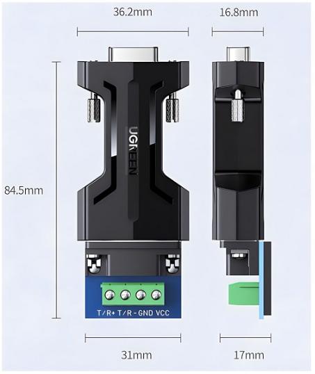 Đầu chuyển đổi RS232 DB9 to RS485 Ugreen 70613, Tốc độ Baud 300bps - 115,2kbps, Đầu nối mạ Niken
