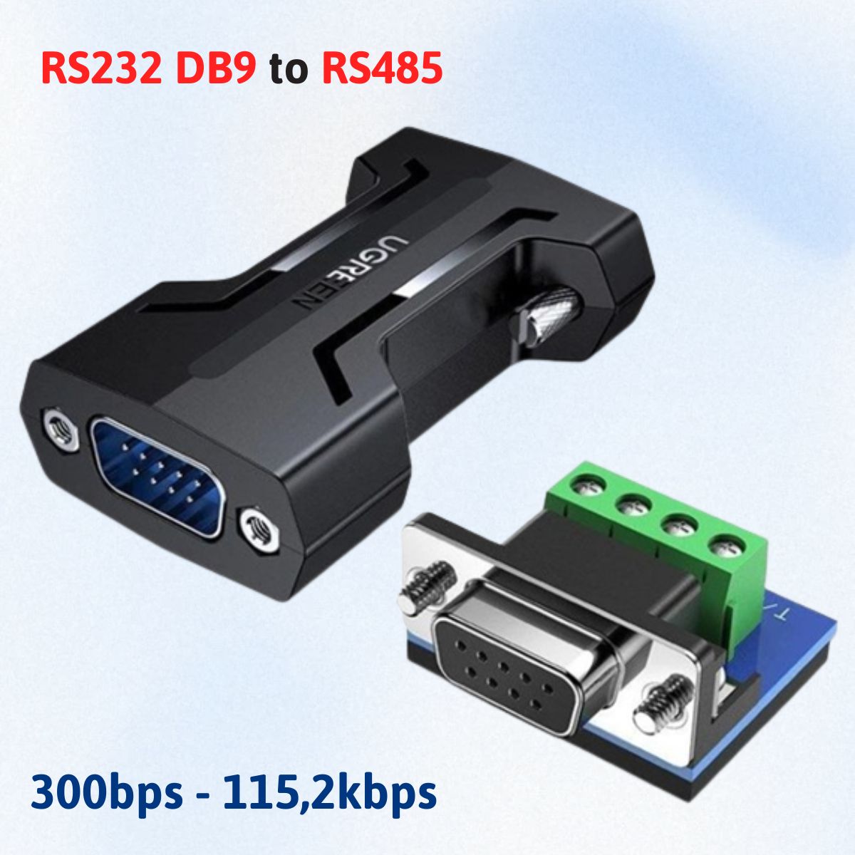 Đầu chuyển đổi RS232 DB9 to RS485 Ugreen 80110 Tốc Độ 115.2kbps, Truyền Xa 1.2km, Chống Sét 600W
