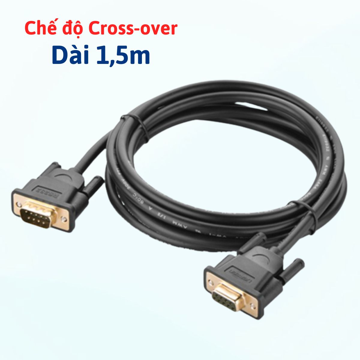 Cáp nối tiếp DB9 RS232 dương-dương 30AWG Ugreen 60308 Dài 1,5m, Đầu nối mạ vàng