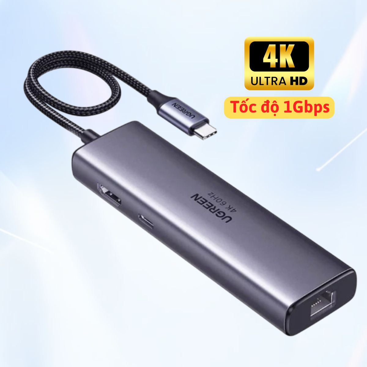 Thiết bị mở rộng USB Type-C 6 in 1 Ugreen 45000 HDMI 4K@60Hz/Hub USB 3.0/LAN/PD 100W, Tốc độ 1Gbps