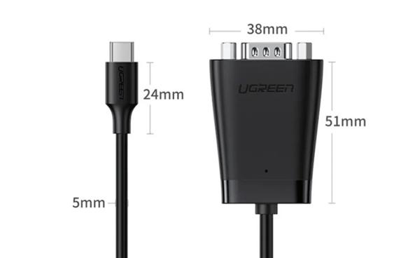 Cáp chuyển đổi USB Type-C 2.0 sang Com RS232 Ugreen 70612 Dài 1,5M, Tốc độ 1Mbps, Lõi đồng nguyên chất
