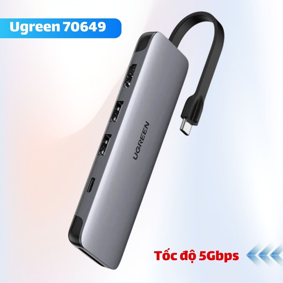 Hub USB Type C 6-in-1 to HDMI Ugreen 70649 USB 3.0, Đọc thẻ SD/TF, PD USB C, 4K@30Hz, Tốc độ 5Gbps