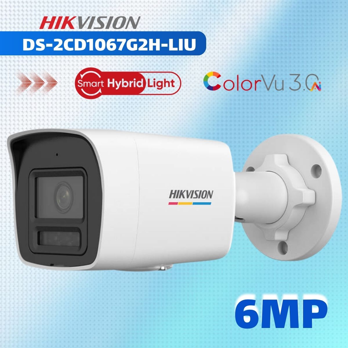 Camera IP 6MP HIKVISION DS-2CD1067G2H-LIU ColorVu ghi hình màu 24/7, Nhận diện người & xe, IP67, Hỗ trợ PoE