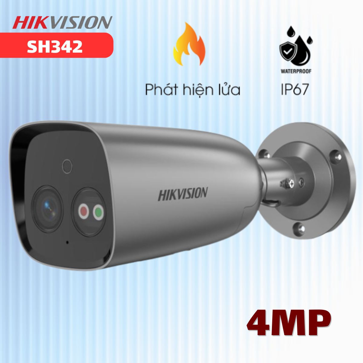 Camera Báo Cháy Hikvision SH342 4MP thân trụ,  Mic & Loa, Thẻ Nhớ 512GB, IP67, Báo Động Âm Thanh Bất Thường