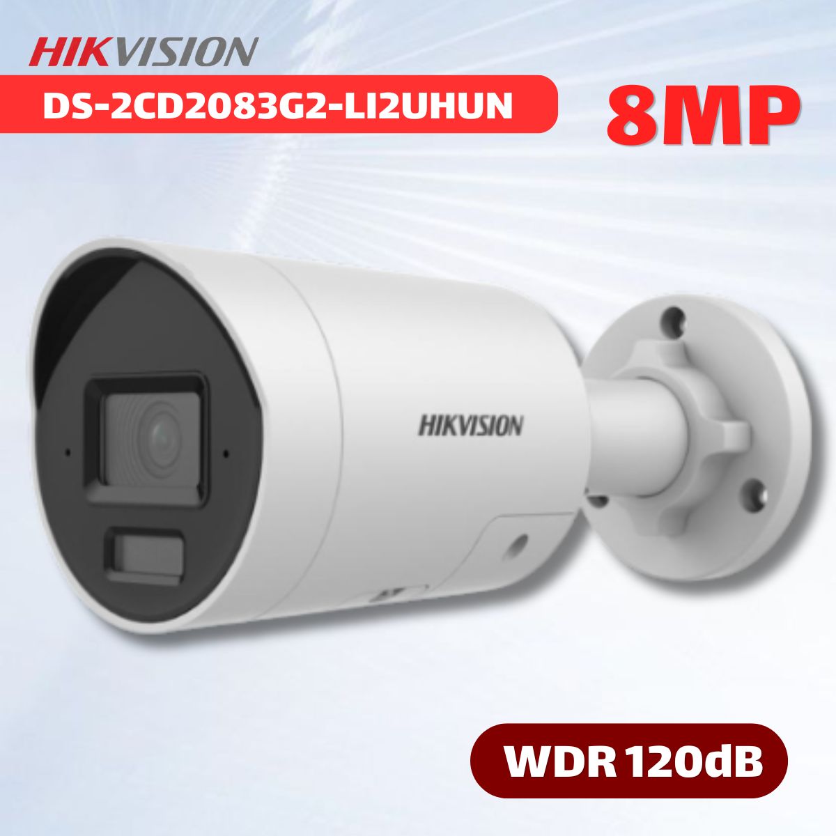 Camera IP 8MP thân trụ Hikvision DS-2CD2083G2-LI2UHUN Phát hiện chuyển động, Tích hợp Mic kép, IR40m, IP67