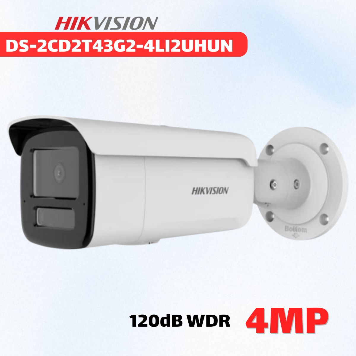 Camera IP 4MP Hikvision DS-2CD2T43G2-4LI2UHUN Tích hợp Mic, Phân biệt người & xe, Chống báo giả, 120dB WDR, IP67