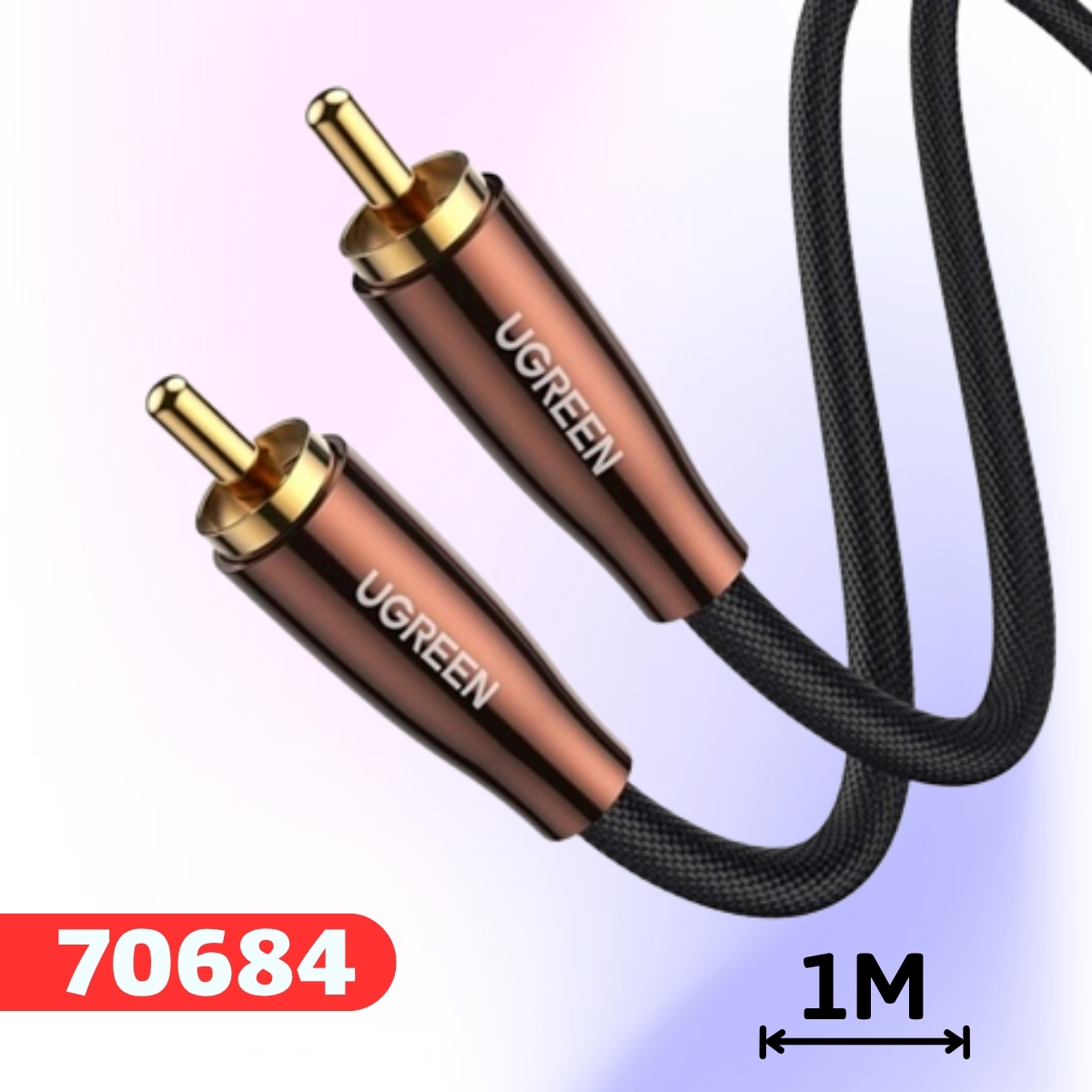 Cáp âm thanh Audio Coaxial RCA to RCA Ugreen 70684 Lõi đồng nguyên chất, Dài 1M bện nylon, Màu nâu