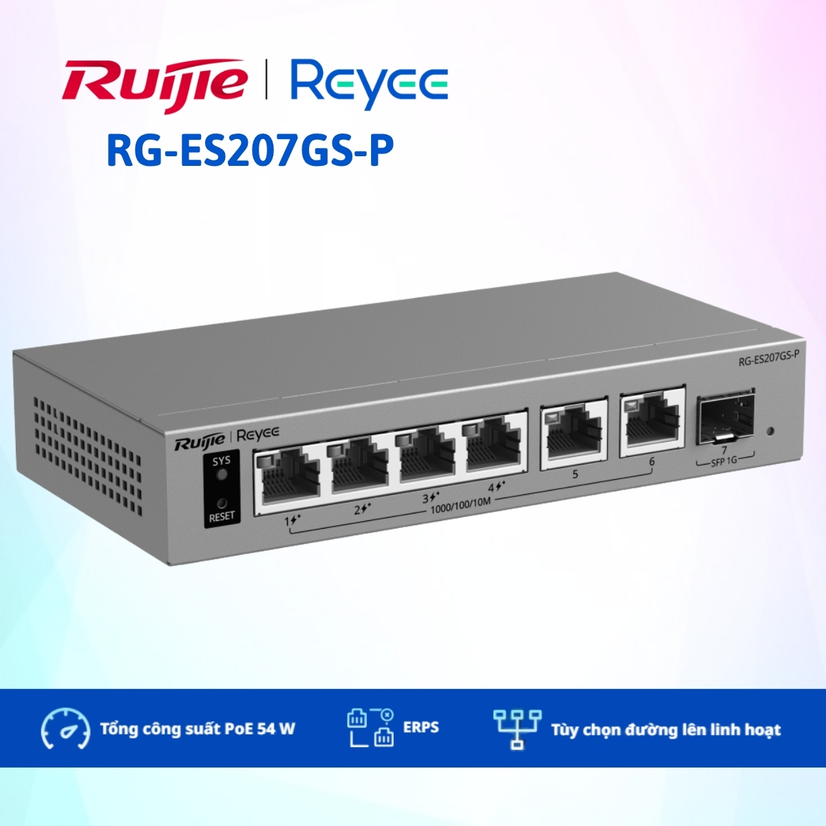 Switch Ruijie Ngoài Trời RG-ES207GS-P 4 x cổng PoE+ 10/100/1000BASE-T, 2 x cổng 10/100/1000BASE-T, 1 x cổng SFP 1 GE