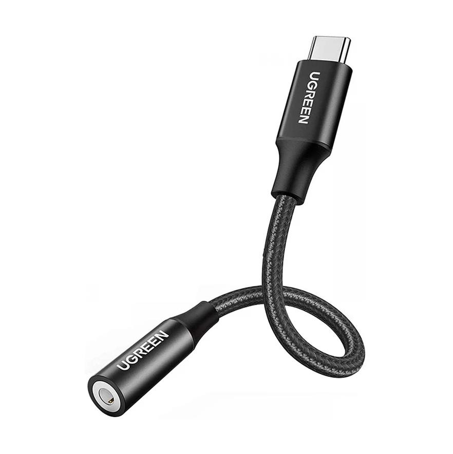 Cáp chuyển USB Type C sang 3.5mm Ugreen 70858 Dài 0.1M, Màu đen, Lõi đồng nguyên chất
