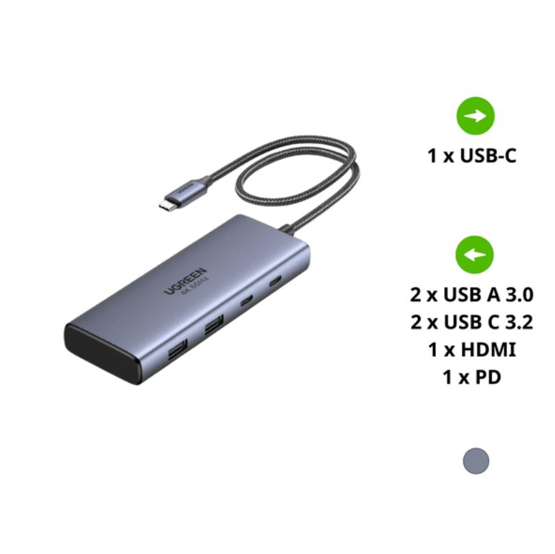 Hub chuyển đổi USB-C 7 trong 1 Ugreen 45379 CM639 – 2 HDMI 4K@60Hz, 2 USB-A 5Gbps, 2 USB-C 10Gbps, PD 100W