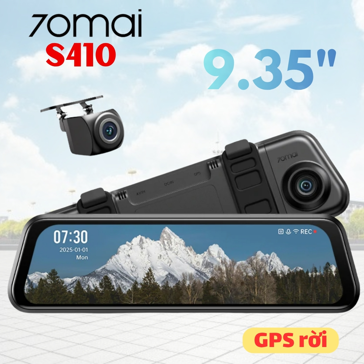 Camera hành trình dạng gương 70mai S410 Ghi hình kép trước & sau, Giám sát đỗ xe 24/7, Thẻ nhớ 256GB (GPS rời)